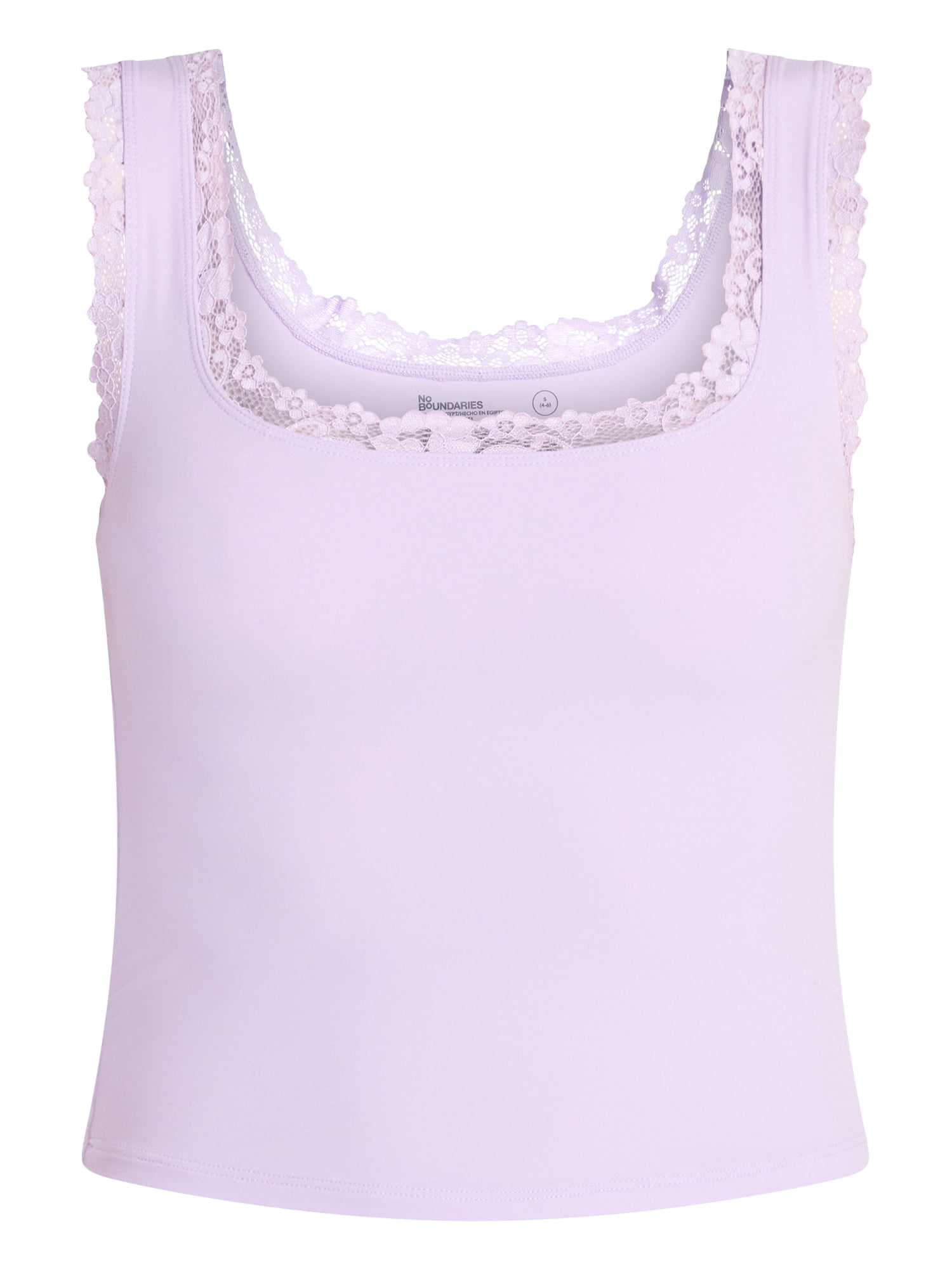 No Boundaries Fit Stretch Lace Trim Tank Top, Women's XS-XXXL