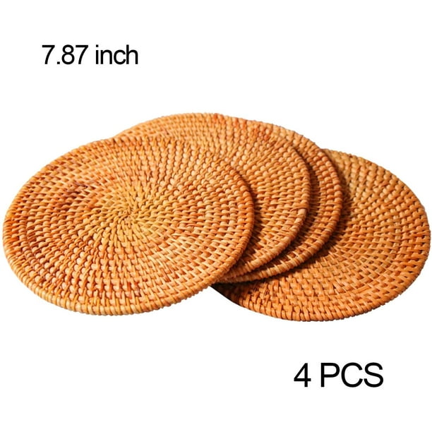 Roofei for Hot Dishes Insulated Hot Pads Durable Pot holder for Table Pots Pans Teapots Natural Rattan Heat Resistant Mats for Kitchen Set of 4