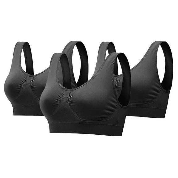 Women's, Seamless Wire-free Sports Bra Set Of 3 Color: Black Size: XX LARGE