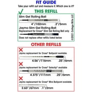 Jaymo Replacement for Cross Slim 8910-2 - Measures 4 in / 102 mm Long - Gel Rolling Ball Pen Refill - 2 Blue