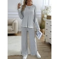 thumbnail image 4 of Womens Two Piece Outfits Casual Long Sleeve Knit Sweater Tops Matching Wide Leg Pants Tracksuit Lounge Sets Grey XL, 4 of 5