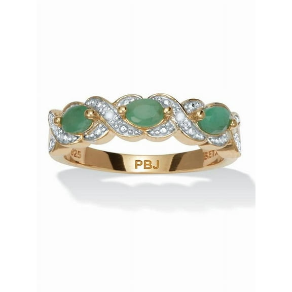PalmBeach Jewelry .41 TCW Oval Cut Genuine Emerald and Diamond Accent 18k Yellow Gold-Plated Sterling Silver Ring