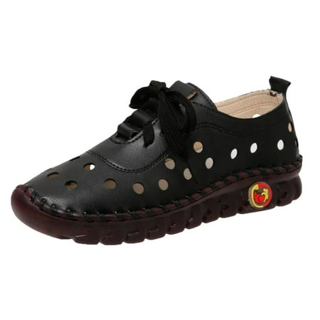 

Cathalem New Female Light Shoes Breathable Hollow Out Casual Lace Up Flat Heel Shoes For Ladies Black 42