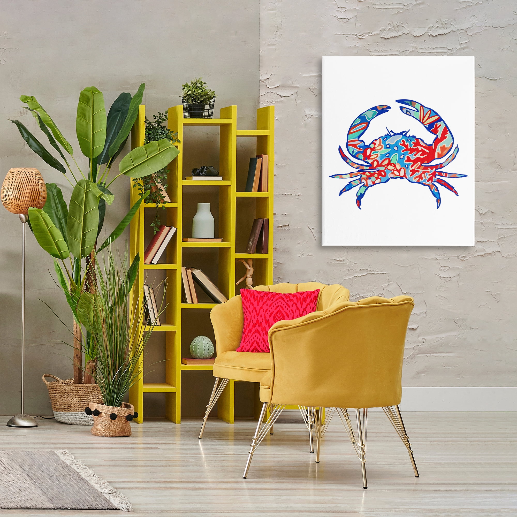 Stupell Industries Coral Patterned Crab Animals & Insects Painting Gallery Wrapped Canvas Art Print Wall Art, 30 x 40