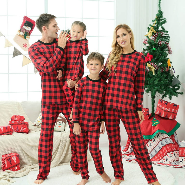 Scyoekwg Family Christmas Pjs Matching Sets Round Neck Pajamas Set Holiday  Family Long Sleeve and Long Pants Winter Warm Christmas Pattern Print Comfy