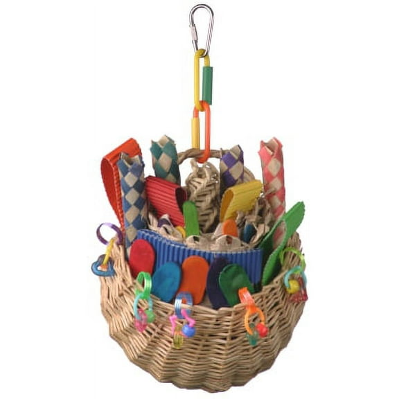 Super Bird Creations SB669 Wicker Foraging Basket Bird Toy for Parrots Cockatiels Ringnecks Medium Conures Quakers,Caiques Pionus - Crunchy Multi-Colored Textures - Medium Bird Size, 10” x 4” x 5”