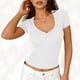 thumbnail image 4 of Camisas de Manga Corta para Mujeres Casual con Cuello en V Plisado, Camisetas de Color Sólido para Primavera Verano, 4 of 6