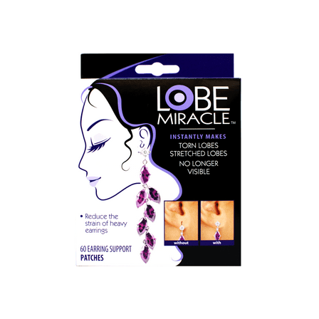 Lobe Miracle- Clear Earring Support Patches - Earring Backs For Droopy Ears - Ear Care Products for Torn or Stretched Ear Lobes (60 Patches)
