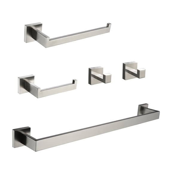 Cobbe 5-Piece Bathroom Accessories Set with Towel Rack, Hand Towel Bar, Toilet Paper Holder, 2 Robe Towel Hooks, Wall Mount Bathroom Hardware Set Brushed Nickel