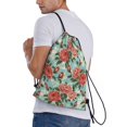 thumbnail image 3 of Drawstring Backpack - Green White Leaves Rose Flowers Splash Proof Small Drawstring Gym Bag for Women Men, Cinch Sports String Bag Backpack for Travel Swimming Beach, 3 of 8