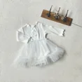 thumbnail image 4 of 2025 Spring Baby Girls Clothing 0-24M Cute Solid Color Bow Bodysuit Infant Splicing Mesh Skirt Toddler One Piece Dress, 4 of 6