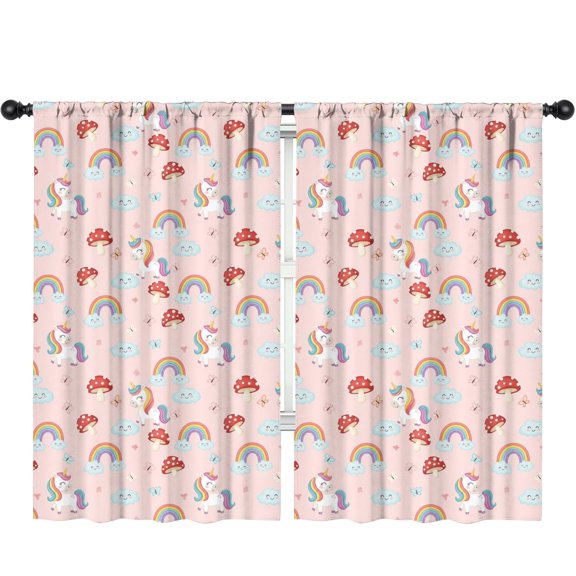 Unicorn and Mushroom Pink Pattern Insulated Teens Curtains Set Of 2, Bedroom Essentials, Toddler Room Decor 52"x84"