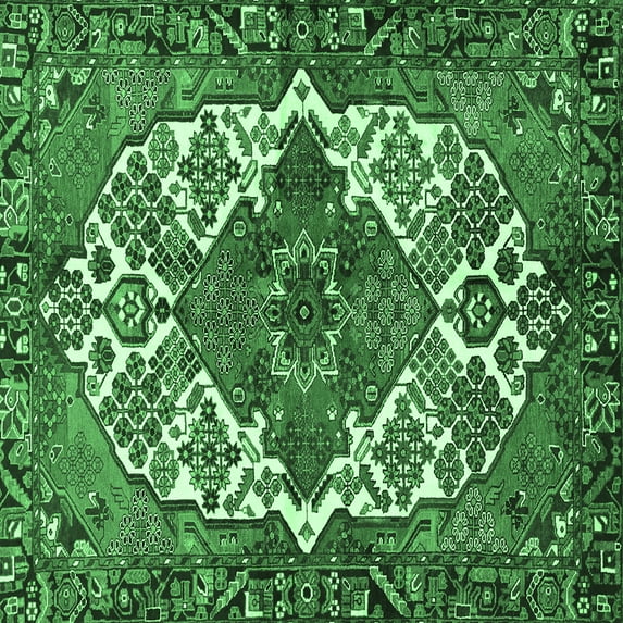 Ahgly Company Indoor Square Persian Emerald Green Traditional Area Rugs, 4' Square