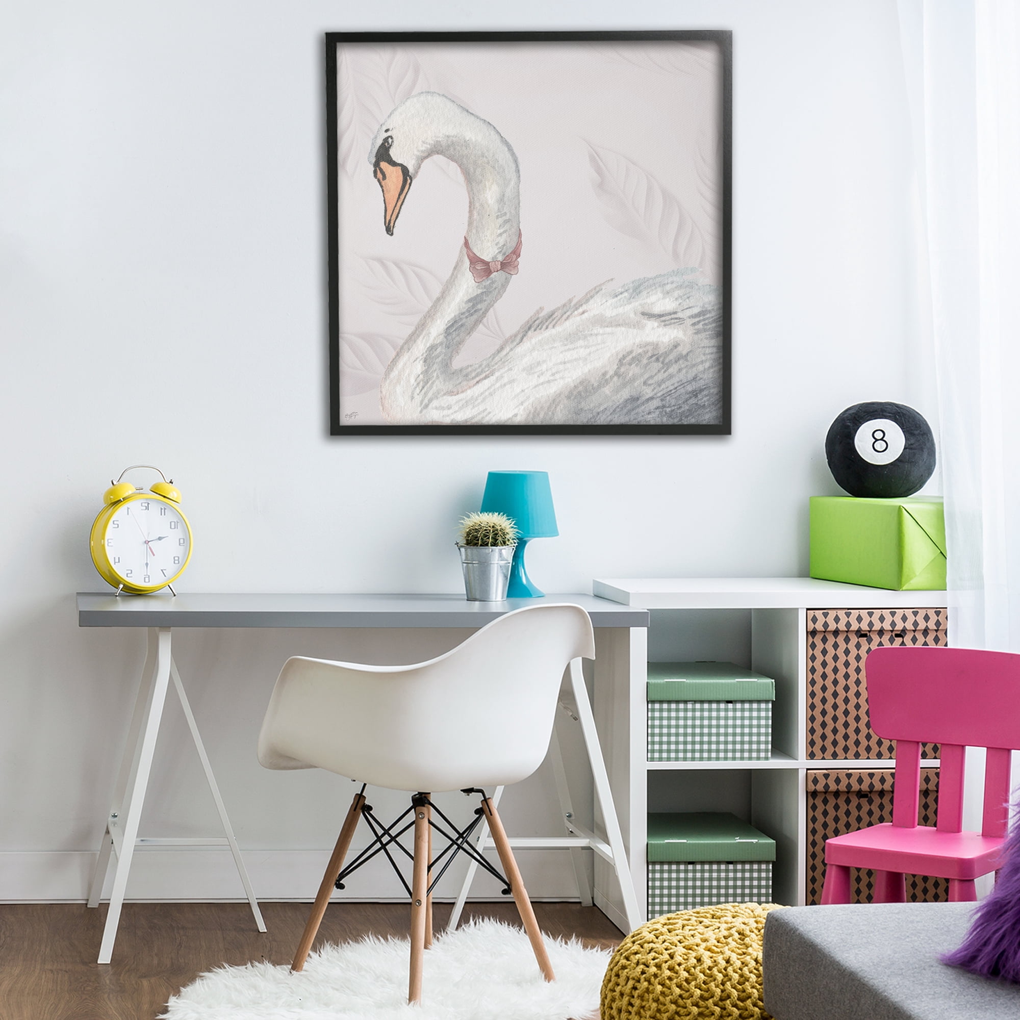 Stupell Industries Soft Classic Swan & Bow Black Framed Giclee Art, design by Elizabeth Medley
