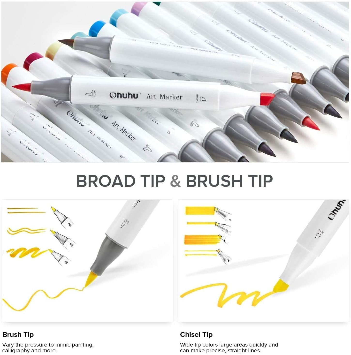 Ohuhu Alcohol Markers Skin Tone 36 Portrait Colors - Refillable Ink - Brush & Chisel Dual Tips