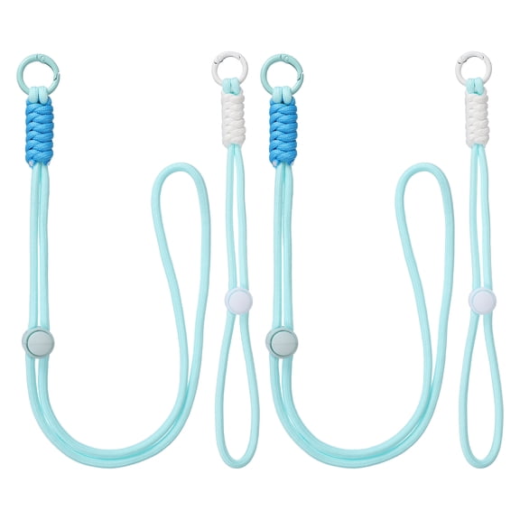 2Set Heavy Duty Paracord Keychain Lanyard, Adjustable Necklace Whistles Lanyard Braided Wrist Strap with Spring Ring for ID Card Badge Holder Keys, Blue/Light Blue