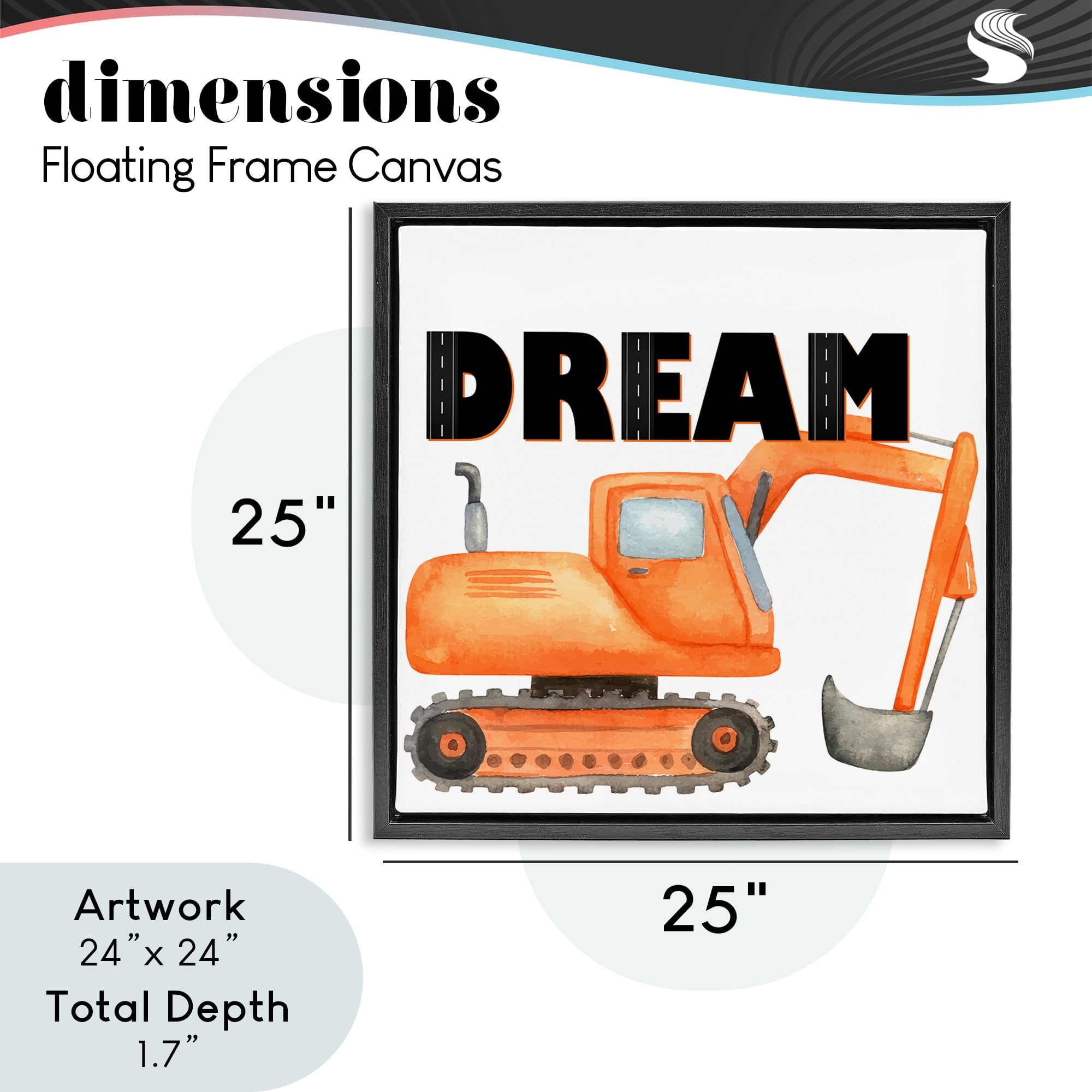 Dream with Orange Excavator Black Framed Floater Canvas Wall Art, design by Kim Allen