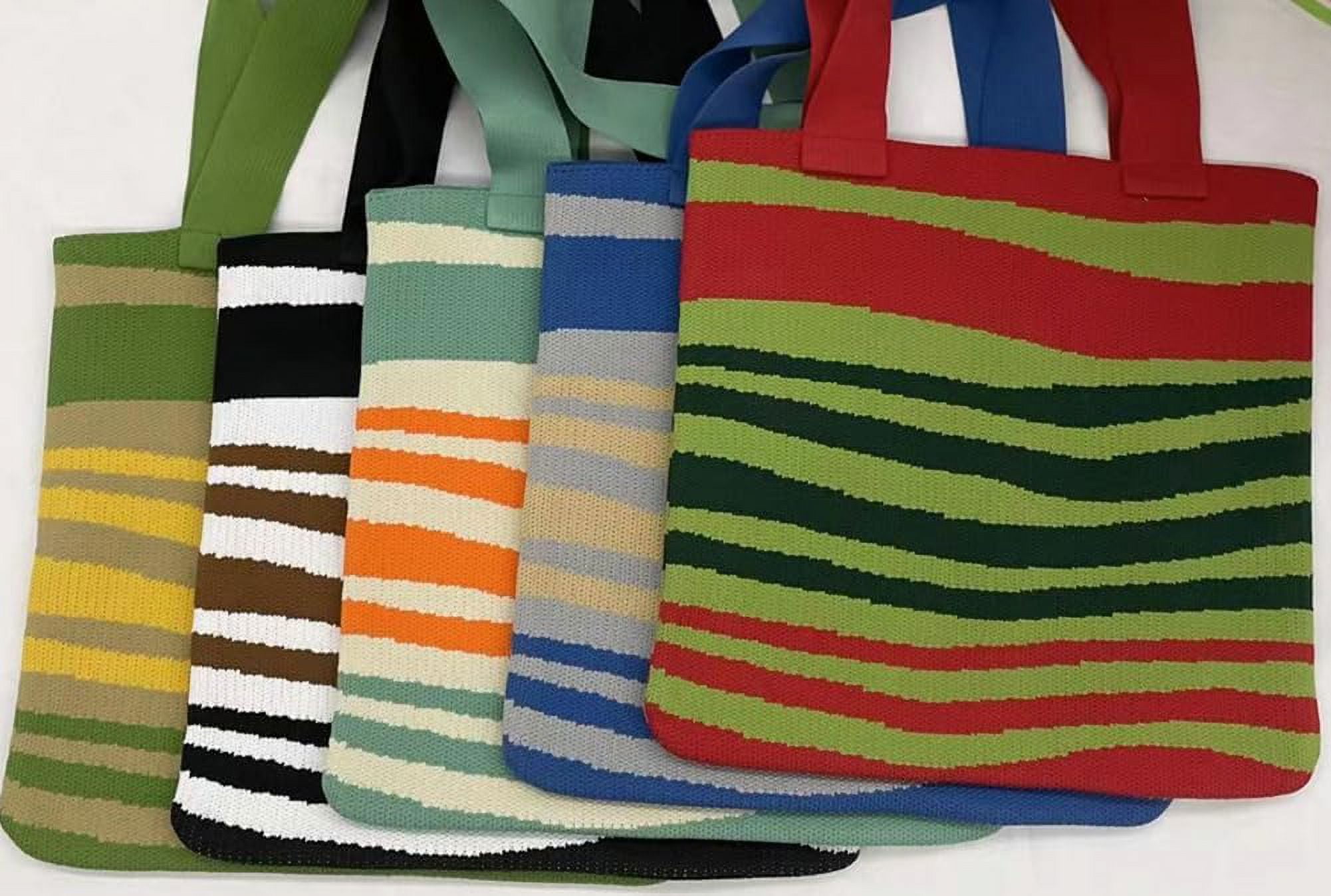 Kukuzhu Crochet Tote Bag for Women Small Cute Stripe Knitted Bag Colorful Pouch Aesthetic Knit Purse Hand Shoulder Bag