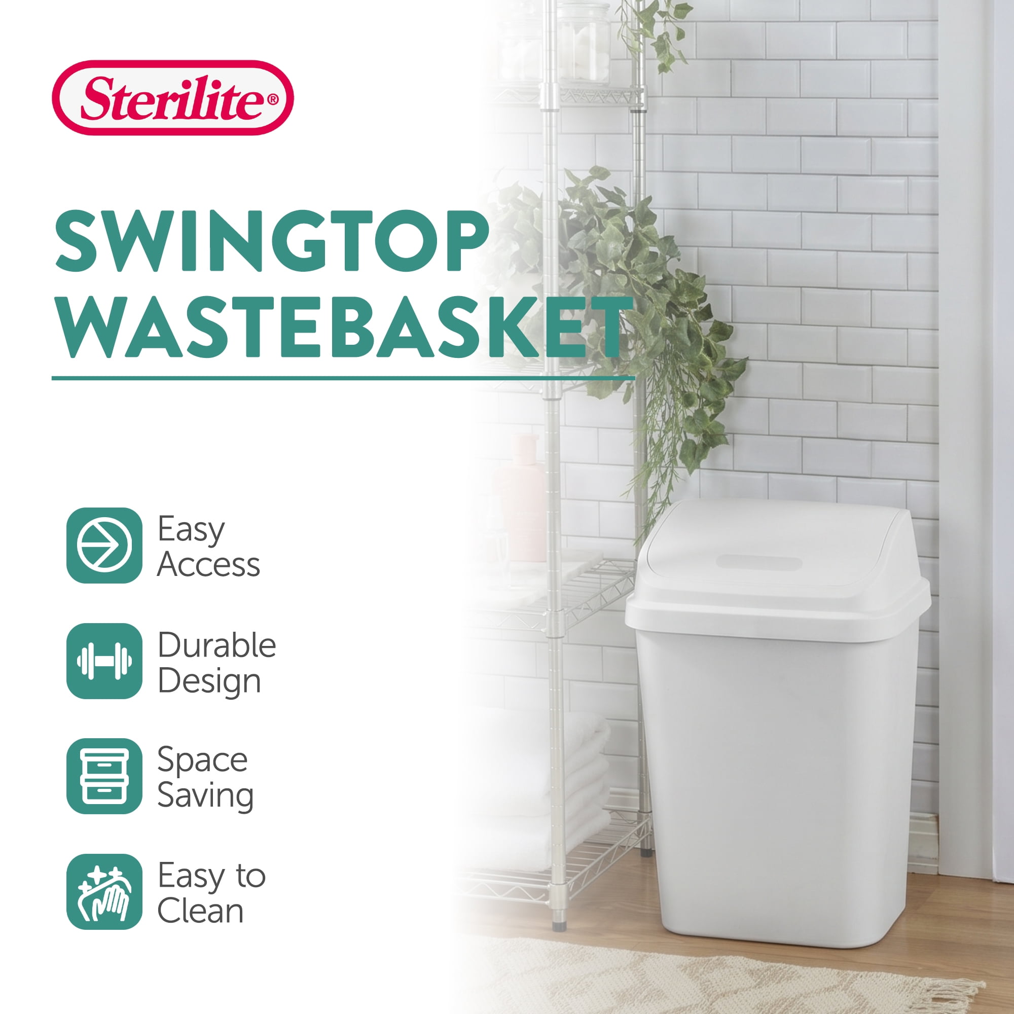 Sterilite 7.8 Gallon SwingTop Kitchen Wastebasket Trash Can, White