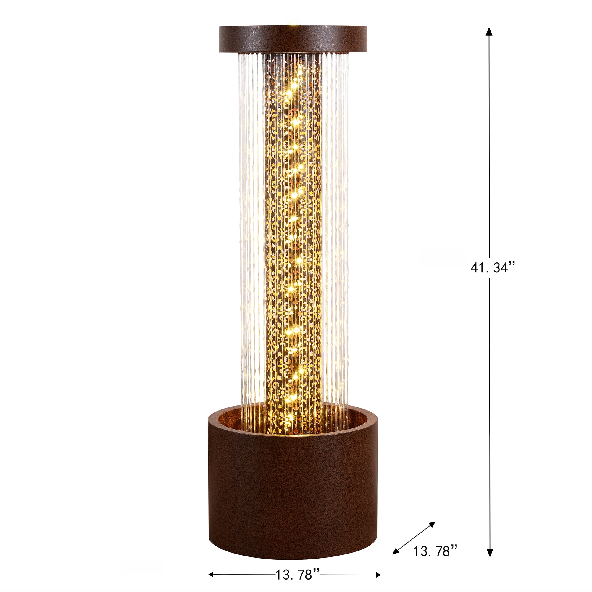 Metal Cascading Rain Water Fountain with Warm White LED Lights - Outdoor