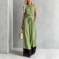 thumbnail image 6 of XinghaiYIDE One Piece Jumpsuit for Women Halter Sleeveless Belted Wide Leg Lace with Pockets Casual Dressy Romper, 6 of 6