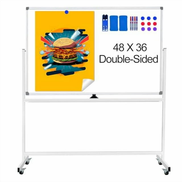 CALENBO Tableau Blanc Magnétique Roulant 48 Pouces X 36 Pouces, Tableau Effaçable à Sec Double Face avec Support sur Roulettes, Grand Tableau Blanc Portable Mobile avec Support pour Bureau, Salle de Classe et Maison