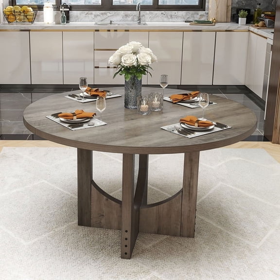 Uforic 47" Round Dining Table for 4 -6 Person, Farmhouse Wood Kitchen Dinning Table for Kitchen Living Room