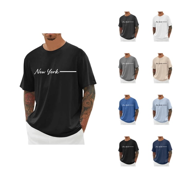 New York Letter Graphic Tees for Men Summer Short Sleeve Crewneck Casual New York T Shirts Streetwear