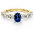 thumbnail image 3 of Gem Stone King 14K Two Tone Gold Blue Created Sapphire and Lab Grown Diamond Engagement Ring for Women | 1.50 Cttw | Oval 6X4MM | Gemstone September Birthstone | Size 9, 3 of 6