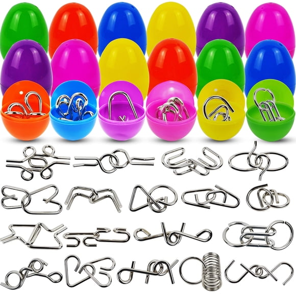 Juego de rompecabezas acertijos de huevos de Pascua rellenos de metal x18