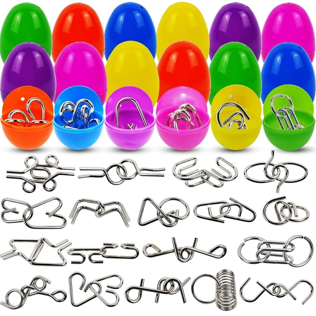 Juego de rompecabezas acertijos de huevos de Pascua rellenos de metal x18