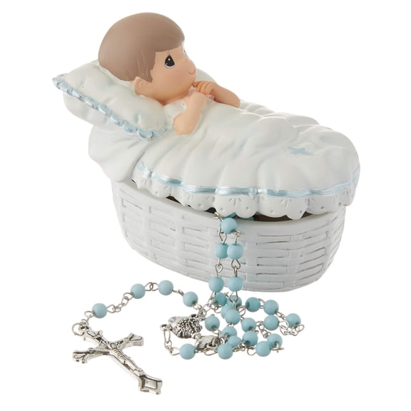 Precious Moments, Baptized In His Name Resin Box With Rosary, For Boy, 153407