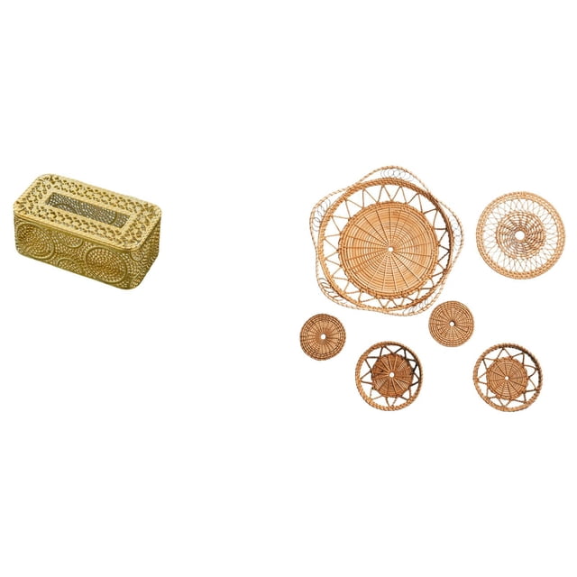 Caja de pañuelos,Dispensador de pañuelos para baño,Manualidades de pared,Decoración para colgar en la pared,ratán artesanal tejido,Juego de decoración de pared Adorno decorativo para