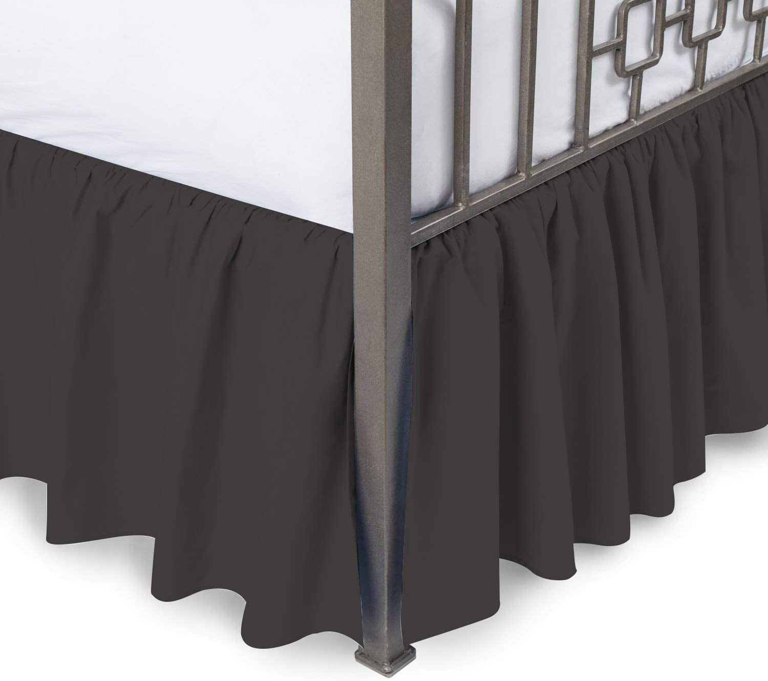 Wrap Around Bed Skirt Three Side Elastic Ruffle 100% Cotton 1000 TC Dark Grey 