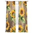 thumbnail image 2 of Sheer Curtains 84 Inches Long 2 Panels, Pastoral Sunflower Green Leavf Watercolor Rod Pocket Curtain Voile Draperies, Farm Vintage Wood Board Light Filtering Window Treatment for Living Room, 2 of 8