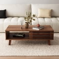 thumbnail image 5 of Mid Century Coffee Table with Storage & Sliding Fence Door, Modern Coffee Tables for Living Room, Walnut Finish, 5 of 7