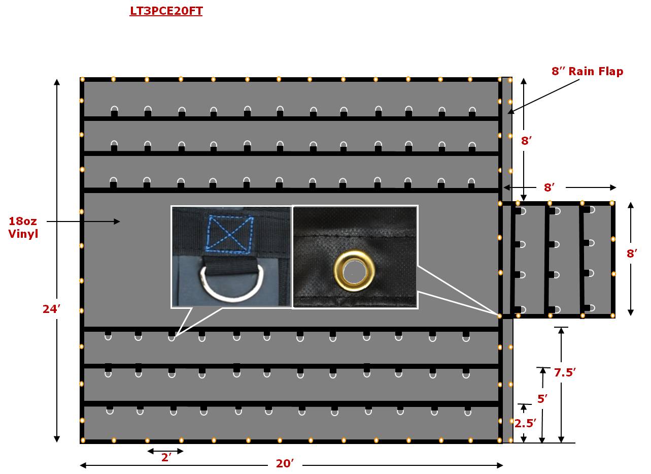 Mytee Products Heavy Duty 18 Oz Lumber Tarp 24x20 (8' Drop with 8' x 8