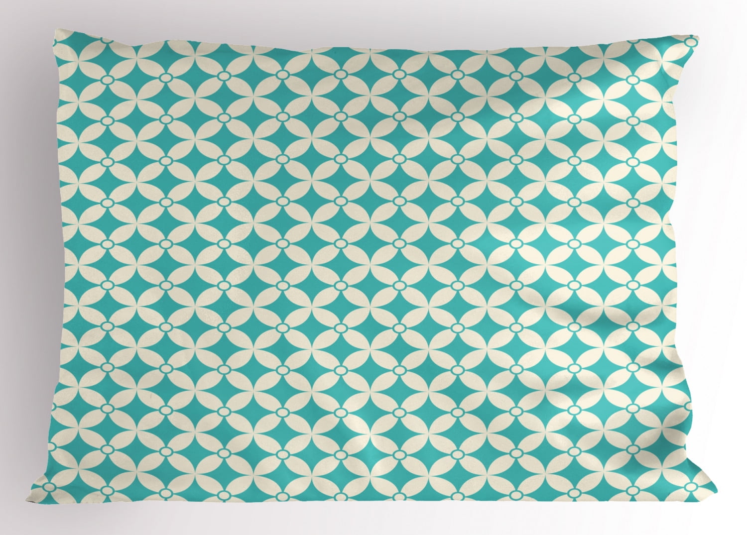Turquoise Pillow Sham Vintage Geometric Pattern with Diamonds and