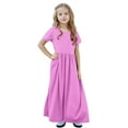 thumbnail image 5 of Annhoo Long Dresses for Toddler Kids 2025 Summer Crew Neck Short Sleeve Shiny Cute Solid Maxi Dresses 4-14 Years, 5 of 9