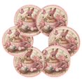 thumbnail image 2 of Haosy Set of 6 Drink Woven Coaster with Holder Heat Resistant Non-Slip Bar Coasters 4 Inches Rabbit in Teacup Flower, 2 of 7