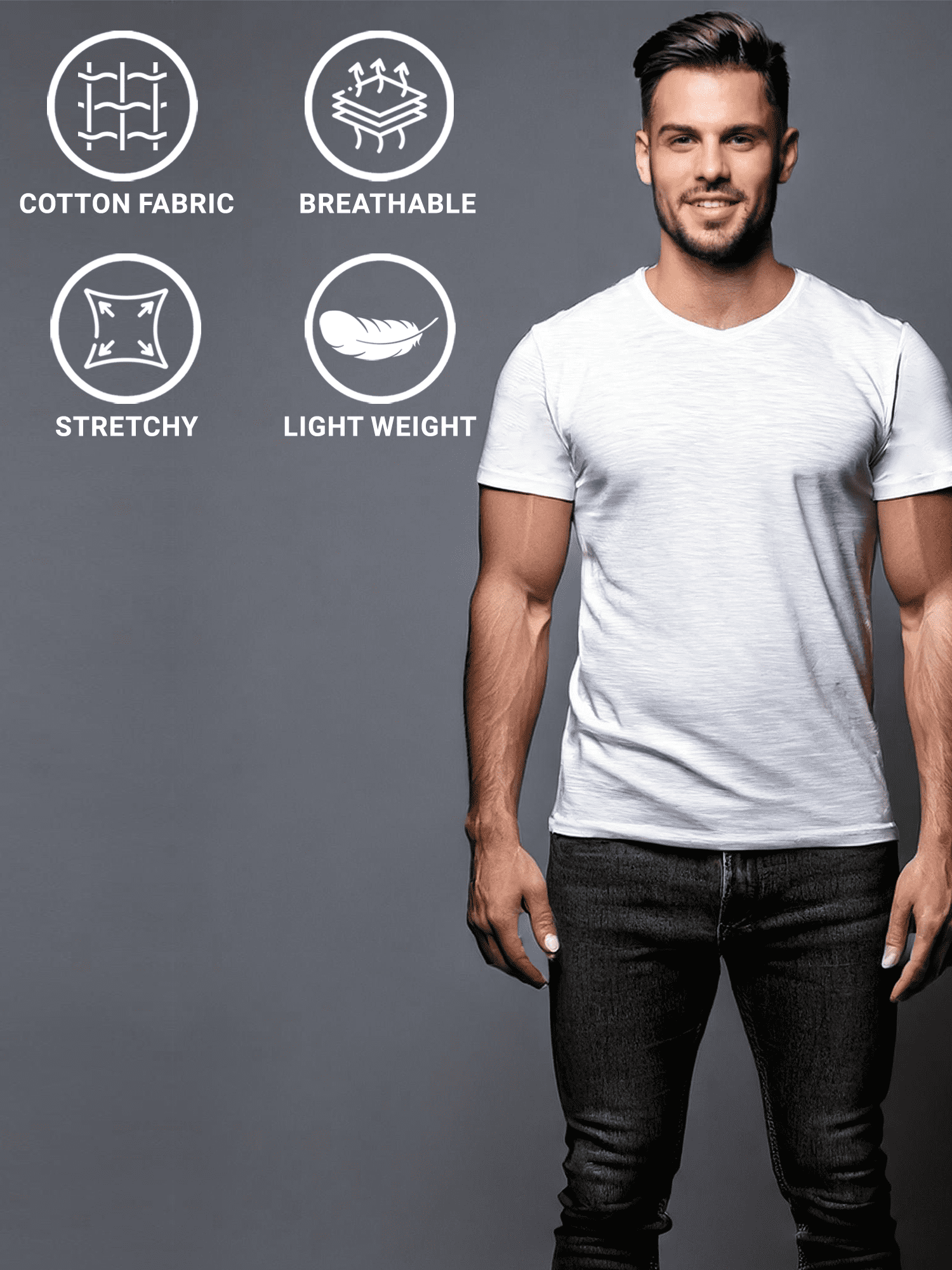 Mossy Oak Men’s Essential V Neck White Undershirt Breathable Cotton Shirt, 6-Pack