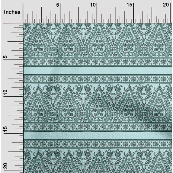 oneOone Cotton Poplin Fabric Stripe|Leaves & Floral Block Printed Craft Fabric BTY 56 Inch Wide