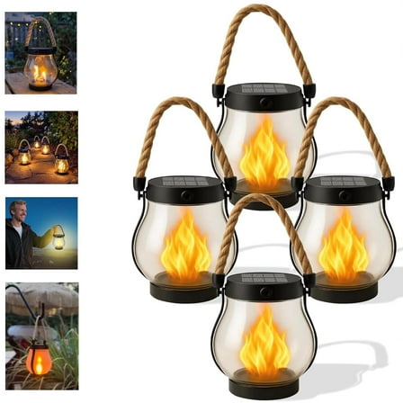 QHUDLV Solar Lantern Outdoor Lights Waterproof, Dancing Flame Solar Lantern Outdoor Lights