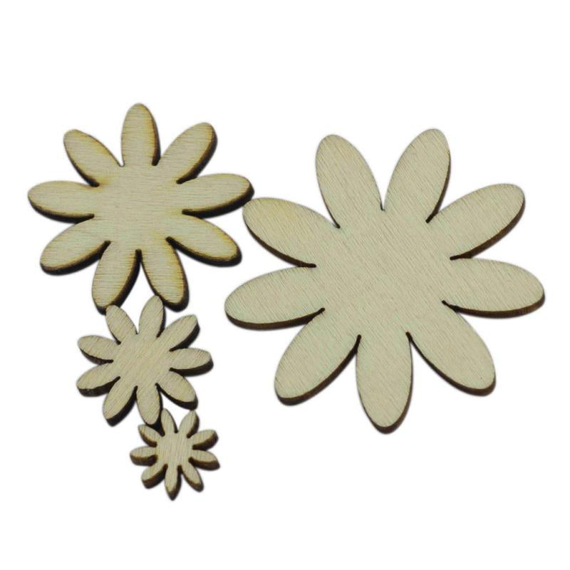 Pack of 50 Mixed Size Wooden Flower Shape Embellishments for DIY Decoration 