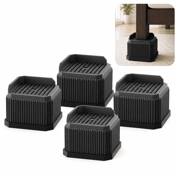 4 Pack Adjustable Bed Risers, 2 Inch Stackable Furniture Risers, Heavy Duty Anti-Slip L-Shaped Furniture Lifts for Bed, Sofa, Couch, Table, Desk and Chair, Black