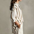 thumbnail image 6 of Rexolia Women's Striped Button Down Shirt Regular Fit Long Sleeve Business Casual Khaki L, 6 of 6