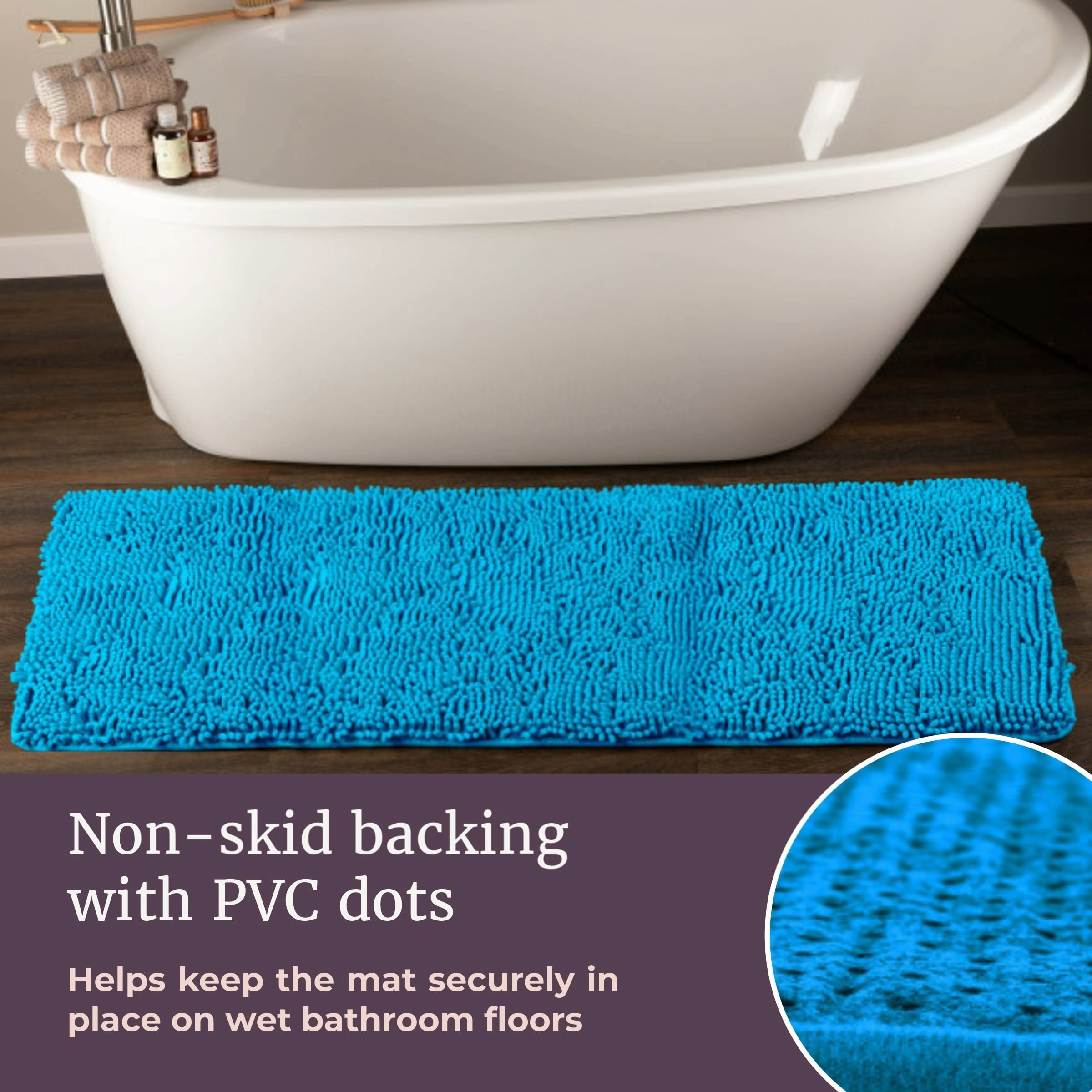 Lavish Home Memory Foam Shag Bath Mat (24x58), Blue