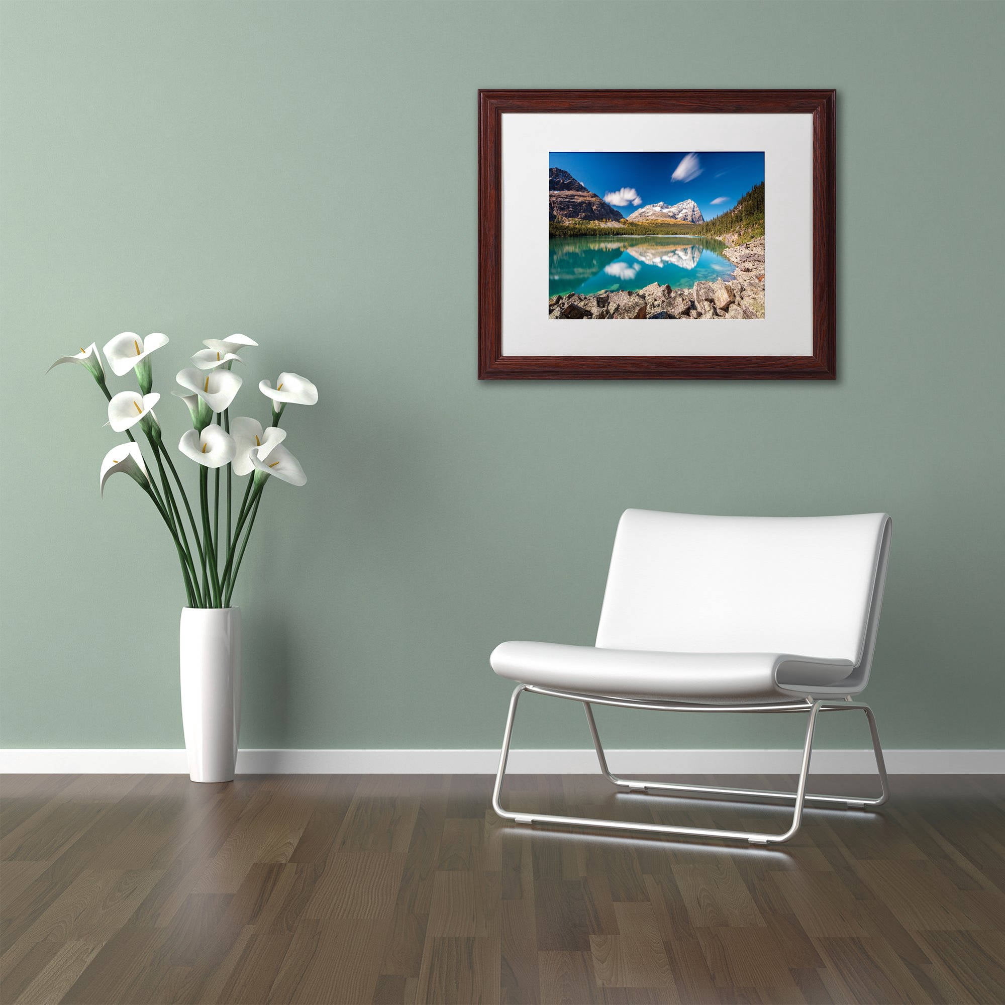 Trademark Fine Art 'Lake O'Hara Daydream' Canvas Art by Pierre Leclerc, White Matte, Wood Frame