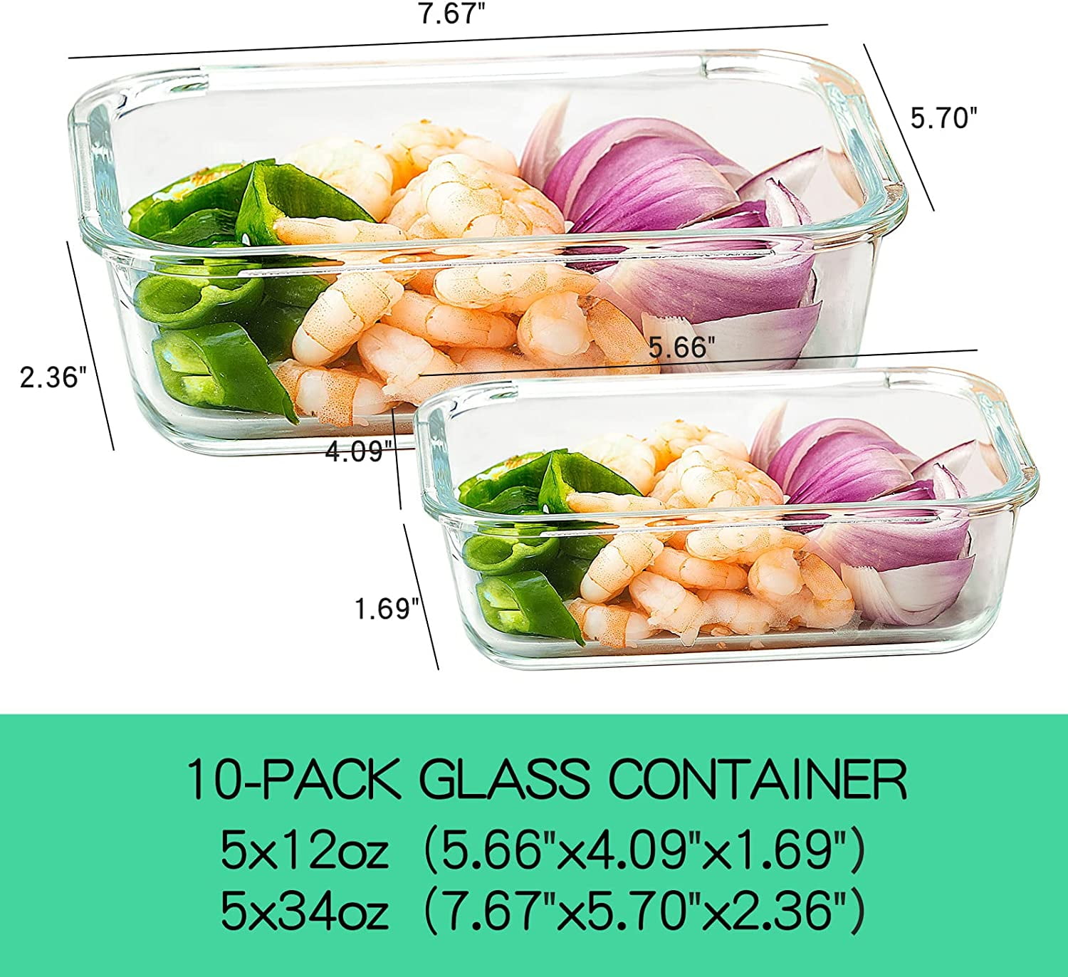 DFA 10 Pack Glass Food Storage Containers with Lids Leakproof, Airtight Glass Meal Prep Containers For Lunch, On The Go, Leftover, Dishwasher Safe