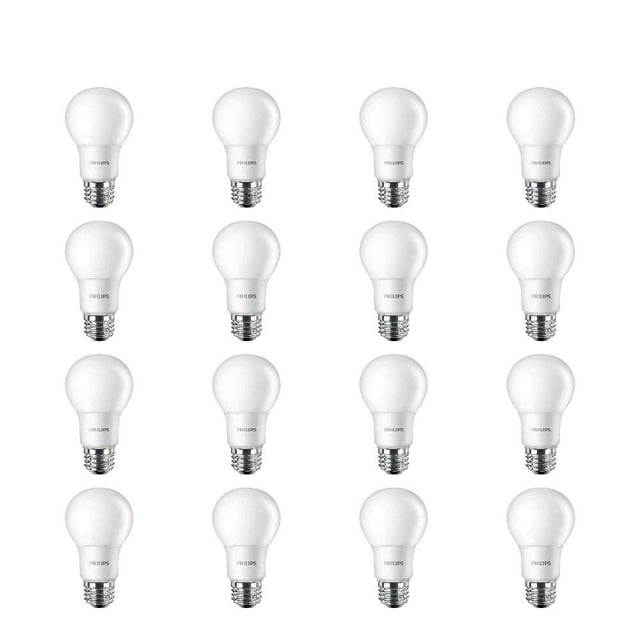 Philips LED Frosted Flicker-Free A19, Non-Dimmable, EyeComfort Technology, 450 Lumen, Soft White Light (2700K), 6.5W=40W, E26 Base, Pack of 16